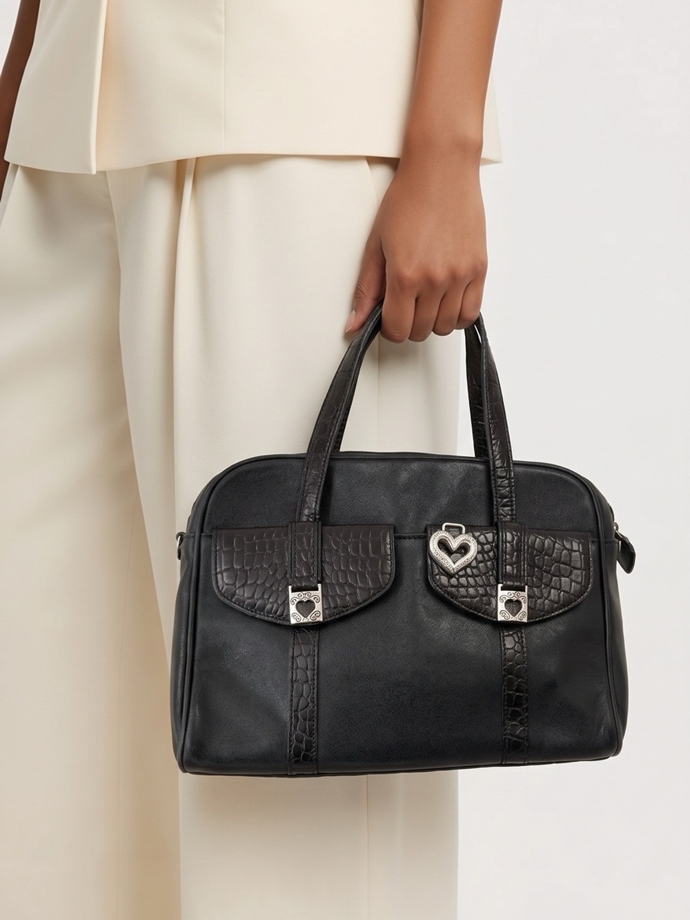Brighton Black Leather Satchel Handbag